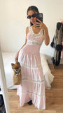 Round Neck Sleeveless Lace Sweetheart A-Line Pink Long Prom Dress HZ1024