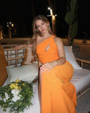 Sexy Orange One Shoulder High Slit Long Formal Prom Dress Evening Gown HZ1024