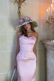Vintage Pink Satin Sweetheart Neck Lace Mermaid Long Ball Gown Evening Dress HZ1024