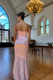 Vintage Pink Satin Sweetheart Neck Lace Mermaid Long Ball Gown Evening Dress HZ1024