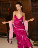 Vintage Spaghetti Strap Sleeveless Sequined Ruffle Long Prom Dress Evening Dress HZ1024