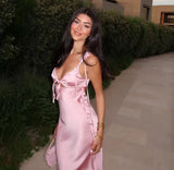 Spaghetti Strap Deep V Neck Satin Mermaid Long Prom Dress Evening Dress HZ1024