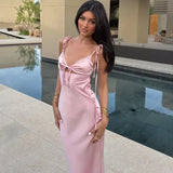 Spaghetti Strap Deep V Neck Satin Mermaid Long Prom Dress Evening Dress HZ1024
