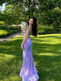 Gorgeous Purple Strap Mermaid Long Prom Dress Evening Gown HZ1024