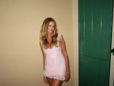 Sexy Pink Deep V Neck Lace Mini Party Dress Homecoming Dress HZ1024