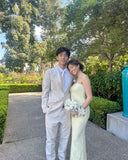 Strapless Yellow Lace Mermaid Elegant Prom Dress Bridesmaid Dress HZ1024