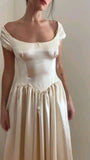 Vintage Ivory Satin Sleeveless A-Line Wedding Dress HZ1024