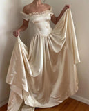 Vintage Ivory Satin Sleeveless A-Line Wedding Dress HZ1024