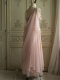 Vintage Pink Strap Pearl Long Prom Dress Evening Dress HZ1024
