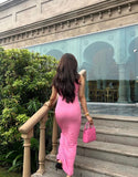 Elegant Pink Strap Mermaid Bodycon Long Prom Dress Evening Dress HZ1024