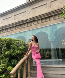 Elegant Pink Strap Mermaid Bodycon Long Prom Dress Evening Dress HZ1024