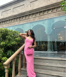Elegant Pink Strap Mermaid Bodycon Long Prom Dress Evening Dress HZ1024