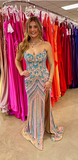 Gorgeous Vintage Strapless Mermaid Slit Sequin Long Sparkling Prom Dress Bridesmaid Dress HZ1024