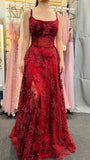 Gorgeous Burgundy Strap Beaded Sleeveless Long Ball Gown Evening Dress HZ1024