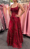 Gorgeous Burgundy Strap Beaded Sleeveless Long Ball Gown Evening Dress HZ1024
