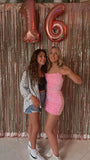 Sparkling Halter Neck Pink Sequin Backless Short Birthday Party Dress Homecoming Dress HZ1024