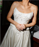 Ivory Vintage Strapless A-Line Wedding Dress with Train HZ1024