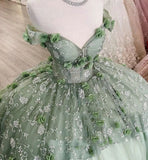 Gorgeous A-line Tutu Off-shoulder 3D Flower Strap Train Formal Prom Dress Evening Gown HZ1024