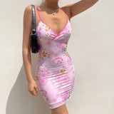 Sexy V-neck halter pink printed tight short party dress homecoming dress HZ1024