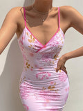 Sexy V-neck halter pink printed tight short party dress homecoming dress HZ1024