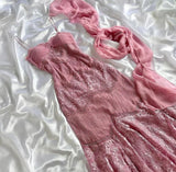 Vintage Pink Strapless Lace Long Prom Dress Party Dress HZ1024