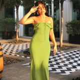 Sexy Green Off Shoulder Sleeveless Mermaid Long Prom Dress Evening Dress HZ1024