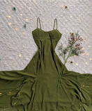 Soft Classic Strapless Sleeveless A-Line Green Beaded Chiffon Ball Gown Evening Dress HZ1024