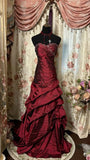 Vintage Burgundy Strapless Sweetheart Neck Mermaid Long Ball Gown Evening Dress HZ1024