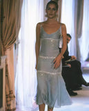 Spaghetti Strap Sleeveless Simple Blue Sequin Mermaid Prom Dress Evening Dress HZ1024