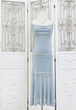 Spaghetti Strap Sleeveless Simple Blue Sequin Mermaid Prom Dress Evening Dress HZ1024