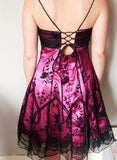 Vintage Spaghetti Strap Pink Lace Short Party Dress Homecoming Dress HZ1024