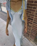 Simple Blue Strapless Sleeveless Satin Mermaid Backless Long Prom Dress Evening Dress HZ1024