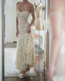 Vintage Spaghetti Strap Ivory Lace Mermaid Prom Dress Evening Dress HZ1024