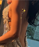 Shiny Gold Spaghetti Strap Sleeveless Low Cut Backless Mermaid Long Prom Dress Evening Dress HZ1024