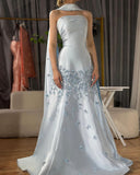 Elegant Blue A-line Strapless Satin Floor Length Formal Prom Dress Evening Dress HZ1024