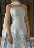 Elegant Blue A-line Strapless Satin Floor Length Formal Prom Dress Evening Dress HZ1024