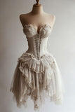Vintage Ivory Strapless Sweetheart Neck A-Line Mini Party Dress Homecoming Dress HZ1024