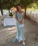 Elegant Blue Spaghetti Strap Sleeveless Pleated Backless Long Formal Prom Dress Evening Gown HZ1024