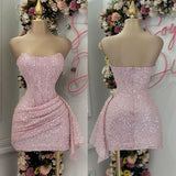 Shiny Pink Sleeveless Bodycon Sequin Mini Birthday Party Dress Homecoming Dress HZ1024
