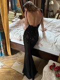 Sexy Black Mermaid Backless Strap Long Ball Gown Evening Dress HZ1024