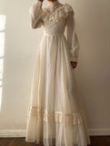 Vintage Ivory High Neck Long Sleeve Lace A-Line Prom Dress Wedding Dress HZ1024