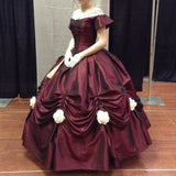 Retro French court burgundy A-line short-sleeved prom dress evening dress HZ1024