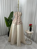 Elegant A-Line Strapless Beaded Satin Long Formal Prom Dress Evening Gown HZ1024
