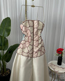 Elegant A-Line Strapless Beaded Satin Long Formal Prom Dress Evening Gown HZ1024