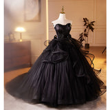 Formal Evening Gown Black Off Shoulder Sleeveless A Line Tulle Floor Length Evening Gown Prom Dress HZ1024