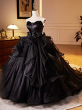 Formal Evening Gown Black Off Shoulder Sleeveless A Line Tulle Floor Length Evening Gown Prom Dress HZ1024