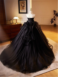 Formal Evening Gown Black Off Shoulder Sleeveless A Line Tulle Floor Length Evening Gown Prom Dress HZ1024