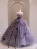 Dreamy Purple A-line Strapless Tulle Long Prom Dress Princess Dress HZ1024