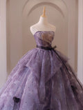 Dreamy Purple A-line Strapless Tulle Long Prom Dress Princess Dress HZ1024