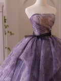 Dreamy Purple A-line Strapless Tulle Long Prom Dress Princess Dress HZ1024